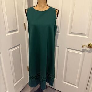 Ann Taylor Teal Sleeveless Midi Dress with Braided Hem Detail